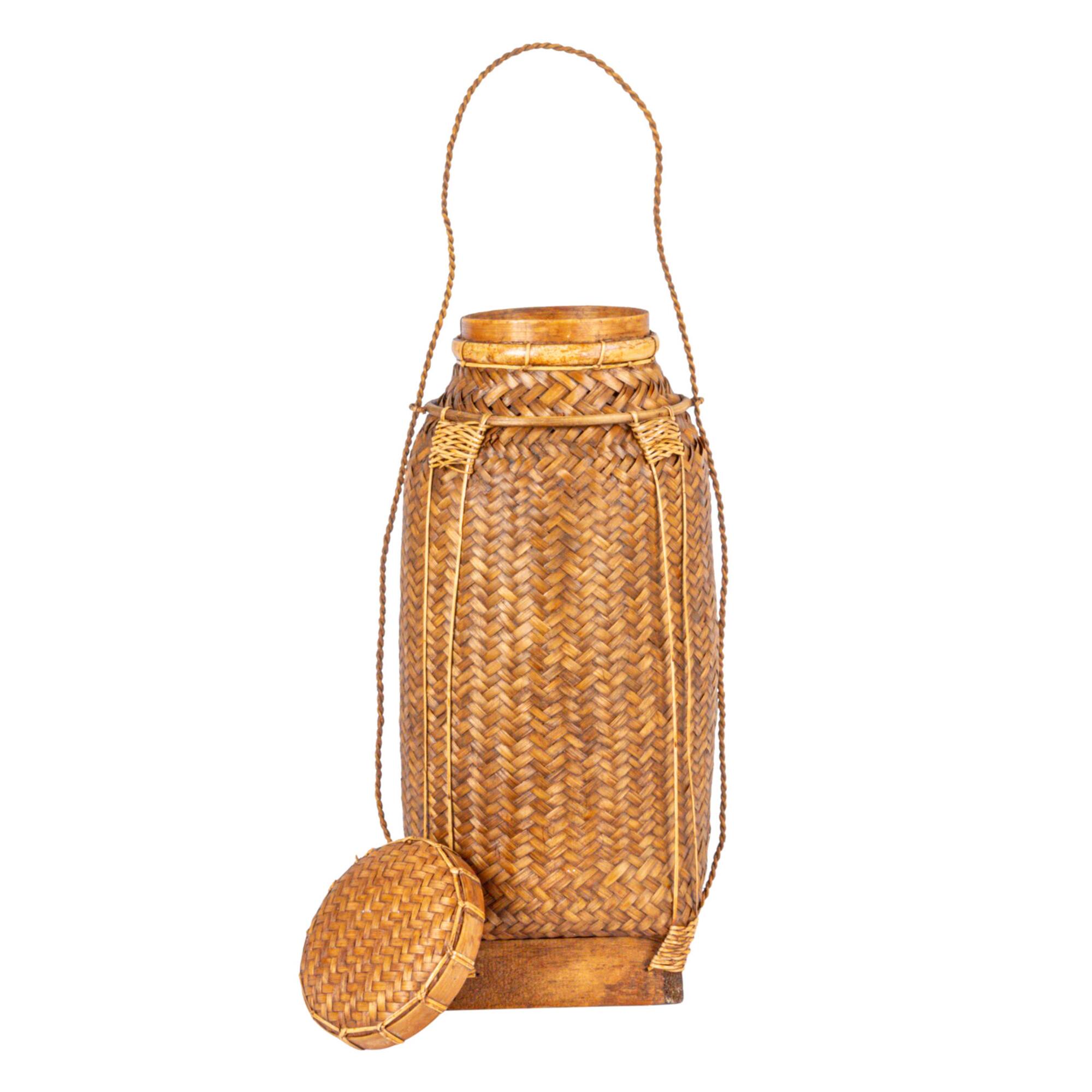 Hello Honey® 19" Natural Artisanal Bamboo & Rattan Lidded Container